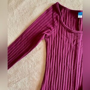 Wine Ribbed Body Con Midi Dress